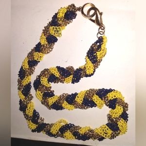 Vintage Women's Tri-color Braided Metal Chain Statement Necklace